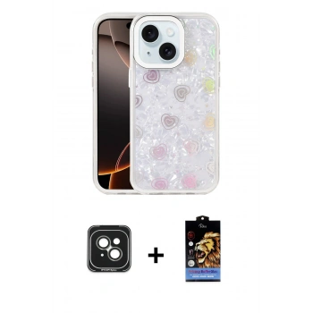 MARSİLYAN™- iPhone 15 Kılıf Odak Prime - Siyah Buffer Hayalet Cam Ekran Koruyucu + PVD Metal Kamera Lens - YL
