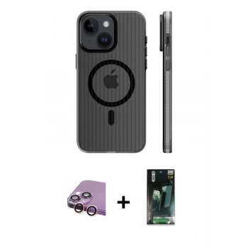 MARSİLYAN™- iPhone 15 Kılıf Pusula Minimal Koleksiyonu - Şeffaf 360 Full Body Arka Koruyucu + Raze Metal Kamera Lens - PE