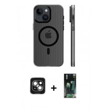 MARSİLYAN™- iPhone 15 Kılıf Pusula Minimal Koleksiyonu - Şeffaf 360 Full Body Arka Koruyucu + PVD Metal Kamera Lens - YL