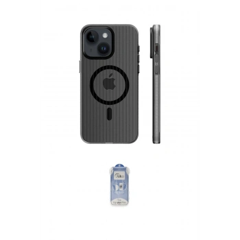 MARSİLYAN™- iPhone 15 Kılıf Pusula Minimal Koleksiyonu - Siyah Joko Magic 5D Cam