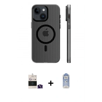 MARSİLYAN™- iPhone 15 Kılıf Pusula Minimal Koleksiyonu - Siyah Joko Magic 5D Cam + Bilvis Titan Kamera Lens - YL