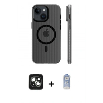 MARSİLYAN™- iPhone 15 Kılıf Pusula Minimal Koleksiyonu - Siyah Joko Magic 5D Cam + PVD Metal Kamera Lens - YL