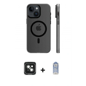 MARSİLYAN™- iPhone 15 Kılıf Pusula Minimal Koleksiyonu - Siyah Joko Magic 5D Cam + PVD Metal Kamera Lens - YL
