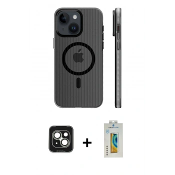 MARSİLYAN™- iPhone 15 Kılıf Pusula Minimal Koleksiyonu - Siyah Polymer Nano Ekran Koruyucu + PVD Metal Kamera Lens - YL