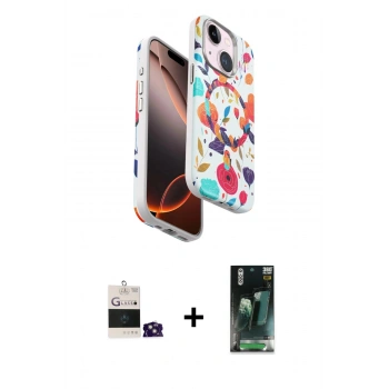 MARSİLYAN™- iPhone 15 Kılıf Siluet Doku - Şeffaf 360 Full Body Arka Koruyucu + Bilvis Titan Kamera Lens - YL