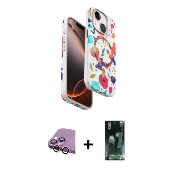 MARSİLYAN™- iPhone 15 Kılıf Siluet Doku - Şeffaf 360 Full Body Arka Koruyucu + Raze Metal Kamera Lens - PE