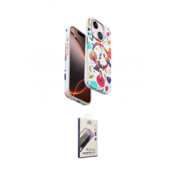 MARSİLYAN™- iPhone 15 Kılıf Siluet Doku - Siyah Bilvis 3D Mat Cam Ekran Koruyucu