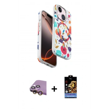 MARSİLYAN™- iPhone 15 Kılıf Siluet Doku - Siyah Buffer Hayalet Cam Ekran Koruyucu + Raze Metal Kamera Lens - SI