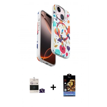 MARSİLYAN™- iPhone 15 Kılıf Siluet Doku - Siyah Buffer Hayalet Cam Ekran Koruyucu + Bilvis Titan Kamera Lens - YL
