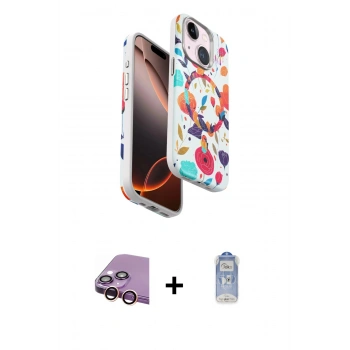 MARSİLYAN™- iPhone 15 Kılıf Siluet Doku - Siyah Joko Magic 5D Cam + Raze Metal Kamera Lens - PE