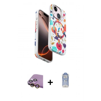 MARSİLYAN™- iPhone 15 Kılıf Siluet Doku - Siyah Joko Magic 5D Cam + Raze Metal Kamera Lens - SI