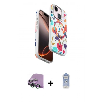 MARSİLYAN™- iPhone 15 Kılıf Siluet Doku - Siyah Joko Magic 5D Cam + Raze Metal Kamera Lens - YL