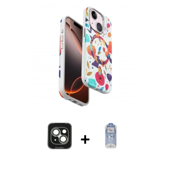 MARSİLYAN™- iPhone 15 Kılıf Siluet Doku - Siyah Joko Magic 5D Cam + PVD Metal Kamera Lens - YL