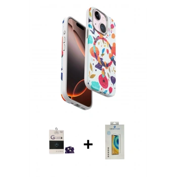 MARSİLYAN™- iPhone 15 Kılıf Siluet Doku - Siyah Polymer Nano Ekran Koruyucu + Bilvis Titan Kamera Lens - YL