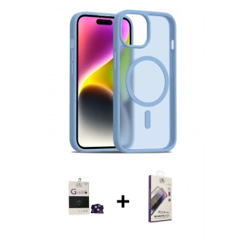 MARSİLYAN™- iPhone 15 Kılıf Siluet Minimal Prime - Siyah Bilvis 3D Mat Cam Ekran Koruyucu + Bilvis Titan Kamera Lens - PE