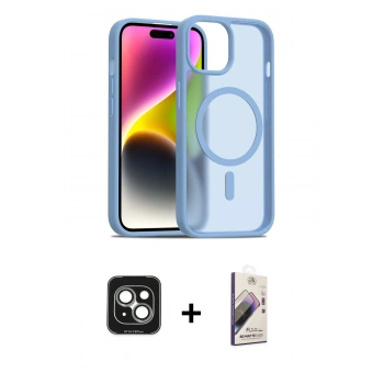 MARSİLYAN™- iPhone 15 Kılıf Siluet Minimal Prime - Siyah Bilvis 3D Mat Cam Ekran Koruyucu + PVD Metal Kamera Lens - YL