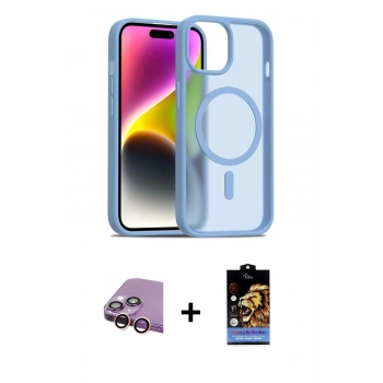 MARSİLYAN™- iPhone 15 Kılıf Siluet Minimal Prime - Siyah Buffer Hayalet Cam Ekran Koruyucu + Raze Metal Kamera Lens - PE