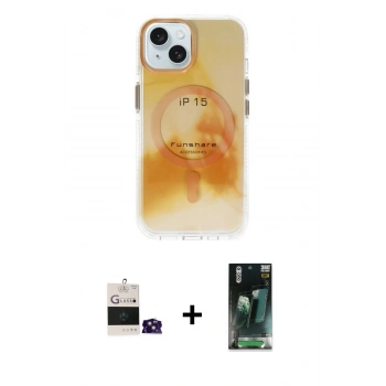MARSİLYAN™- iPhone 15 Kılıf Ufuk Doku Prime - Siyah 360 Mat Full Body Arka Koruyucu + Bilvis Titan Kamera Lens - PE