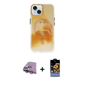 MARSİLYAN™- iPhone 15 Kılıf Ufuk Doku Prime - Siyah Buffer Hayalet Cam Ekran Koruyucu + Raze Metal Kamera Lens - PE