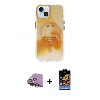 MARSİLYAN™- iPhone 15 Kılıf Ufuk Doku Prime - Siyah Buffer Hayalet Cam Ekran Koruyucu + Raze Metal Kamera Lens - SI