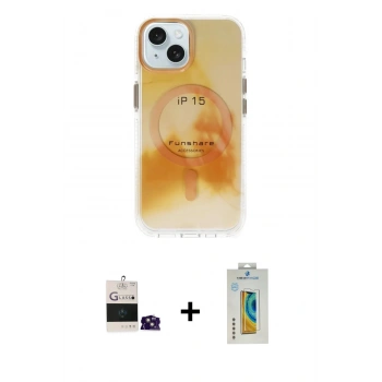 MARSİLYAN™- iPhone 15 Kılıf Ufuk Doku Prime - Siyah Polymer Nano Ekran Koruyucu + Bilvis Titan Kamera Lens - PE