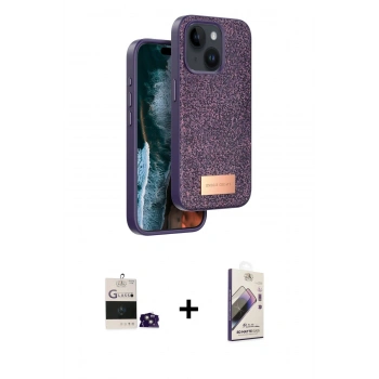 MARSİLYAN™- iPhone 15 Kılıf Vadi Klasik Serisi - Siyah Bilvis 3D Mat Cam Ekran Koruyucu + Bilvis Titan Kamera Lens - PE
