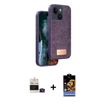 MARSİLYAN™- iPhone 15 Kılıf Vadi Klasik Serisi - Siyah Buffer Hayalet Cam Ekran Koruyucu + Bilvis Titan Kamera Lens - PE