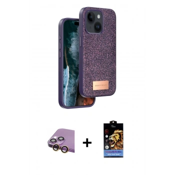 MARSİLYAN™- iPhone 15 Kılıf Vadi Klasik Serisi - Siyah Buffer Hayalet Cam Ekran Koruyucu + Raze Metal Kamera Lens - SI
