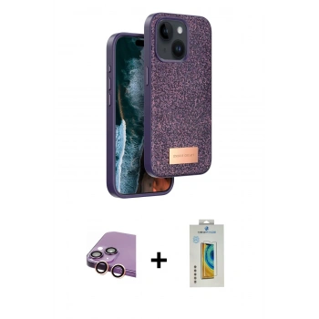 MARSİLYAN™- iPhone 15 Kılıf Vadi Klasik Serisi - Siyah Polymer Nano Ekran Koruyucu + Raze Metal Kamera Lens - PE