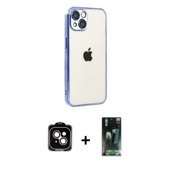 MARSİLYAN™- iPhone 15 Kılıf Vadi Minimal - Şeffaf 360 Full Body Arka Koruyucu + PVD Metal Kamera Lens - TU