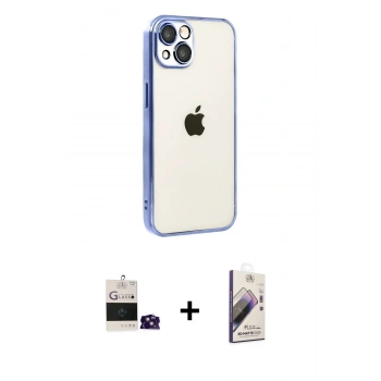 MARSİLYAN™- iPhone 15 Kılıf Vadi Minimal - Siyah Bilvis 3D Mat Cam Ekran Koruyucu + Bilvis Titan Kamera Lens - PE