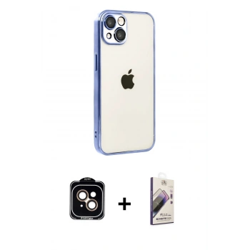 MARSİLYAN™- iPhone 15 Kılıf Vadi Minimal - Siyah Bilvis 3D Mat Cam Ekran Koruyucu + PVD Metal Kamera Lens - TU
