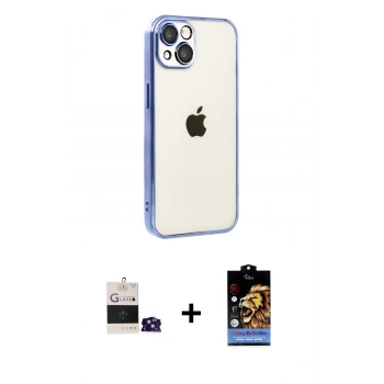 MARSİLYAN™- iPhone 15 Kılıf Vadi Minimal - Siyah Buffer Hayalet Cam Ekran Koruyucu + Bilvis Titan Kamera Lens - PE