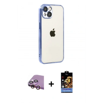 MARSİLYAN™- iPhone 15 Kılıf Vadi Minimal - Siyah Buffer Hayalet Cam Ekran Koruyucu + Raze Metal Kamera Lens - PE