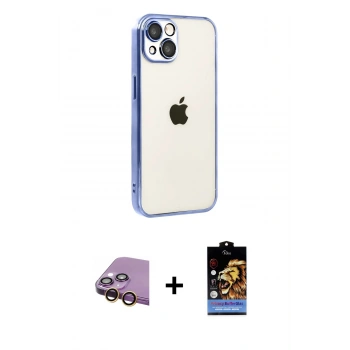 MARSİLYAN™- iPhone 15 Kılıf Vadi Minimal - Siyah Buffer Hayalet Cam Ekran Koruyucu + Raze Metal Kamera Lens - SI