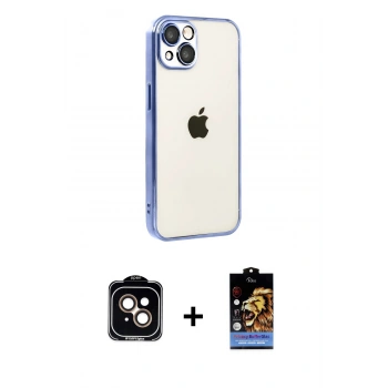 MARSİLYAN™- iPhone 15 Kılıf Vadi Minimal - Siyah Buffer Hayalet Cam Ekran Koruyucu + PVD Metal Kamera Lens - TU