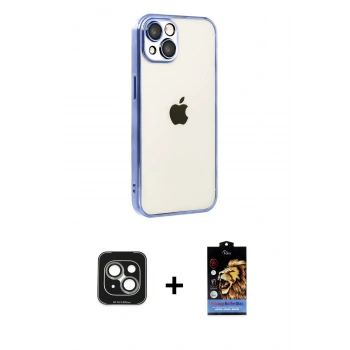 MARSİLYAN™- iPhone 15 Kılıf Vadi Minimal - Siyah Buffer Hayalet Cam Ekran Koruyucu + PVD Metal Kamera Lens - YL