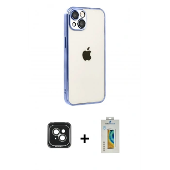 MARSİLYAN™- iPhone 15 Kılıf Vadi Minimal - Siyah Polymer Nano Ekran Koruyucu + PVD Metal Kamera Lens - YL