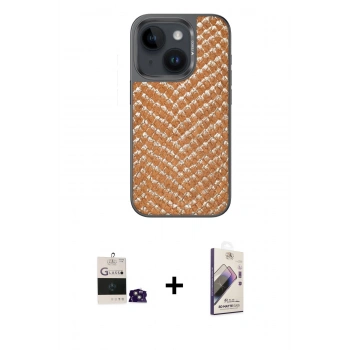 MARSİLYAN™- iPhone 15 Kılıf Vadi Özel Seri - Siyah Bilvis 3D Mat Cam Ekran Koruyucu + Bilvis Titan Kamera Lens - PE