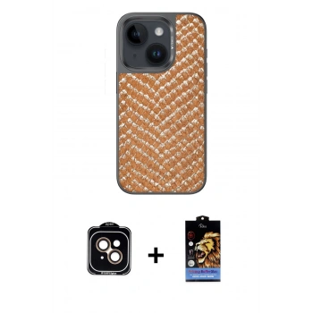 MARSİLYAN™- iPhone 15 Kılıf Vadi Özel Seri - Siyah Buffer Hayalet Cam Ekran Koruyucu + PVD Metal Kamera Lens - TU