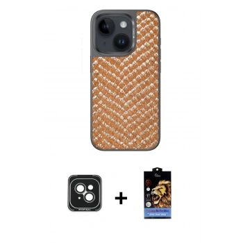 MARSİLYAN™- iPhone 15 Kılıf Vadi Özel Seri - Siyah Buffer Hayalet Cam Ekran Koruyucu + PVD Metal Kamera Lens - YL