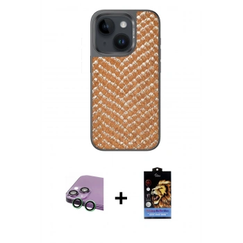 MARSİLYAN™- iPhone 15 Kılıf Vadi Özel Seri - Siyah Buffer Hayalet Cam Ekran Koruyucu + Raze Metal Kamera Lens - YL