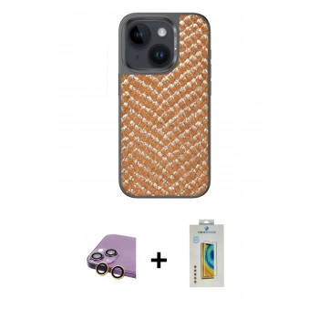 MARSİLYAN™- iPhone 15 Kılıf Vadi Özel Seri - Siyah Polymer Nano Ekran Koruyucu + Raze Metal Kamera Lens - SI