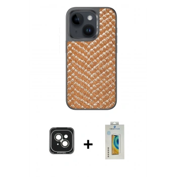 MARSİLYAN™- iPhone 15 Kılıf Vadi Özel Seri - Siyah Polymer Nano Ekran Koruyucu + PVD Metal Kamera Lens - YL