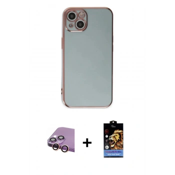 MARSİLYAN™- iPhone 15 Kılıf Yankı Serisi - Siyah Buffer Hayalet Cam Ekran Koruyucu + Raze Metal Kamera Lens - PE