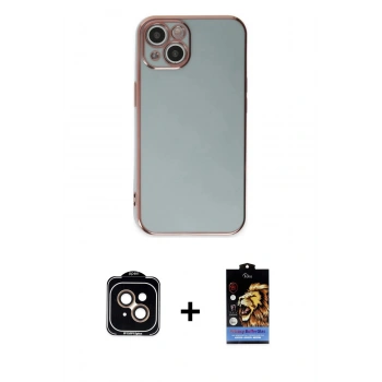 MARSİLYAN™- iPhone 15 Kılıf Yankı Serisi - Siyah Buffer Hayalet Cam Ekran Koruyucu + PVD Metal Kamera Lens - TU