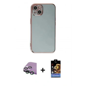 MARSİLYAN™- iPhone 15 Kılıf Yankı Serisi - Siyah Buffer Hayalet Cam Ekran Koruyucu + Raze Metal Kamera Lens - YL