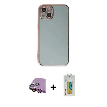 MARSİLYAN™- iPhone 15 Kılıf Yankı Serisi - Siyah Polymer Nano Ekran Koruyucu + Raze Metal Kamera Lens - PE