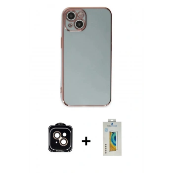 MARSİLYAN™- iPhone 15 Kılıf Yankı Serisi - Siyah Polymer Nano Ekran Koruyucu + PVD Metal Kamera Lens - TU