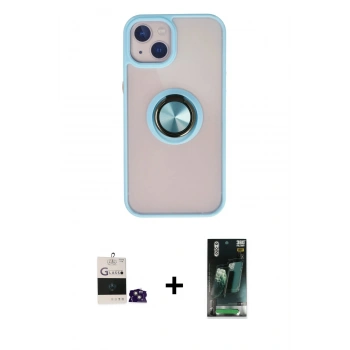 MARSİLYAN™- iPhone 15 Kılıf Yörünge Çizgi - Şeffaf 360 Full Body Arka Koruyucu + Bilvis Titan Kamera Lens - PE
